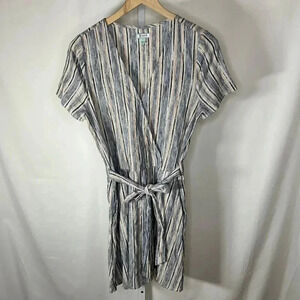 2/$30 Susina Size Small Faux Wrap Sundress Dress Short Sleeve Cotton Striped